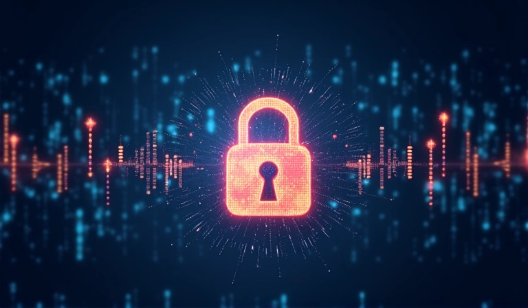 デジタルセキュリティの概念図、鍵とロック