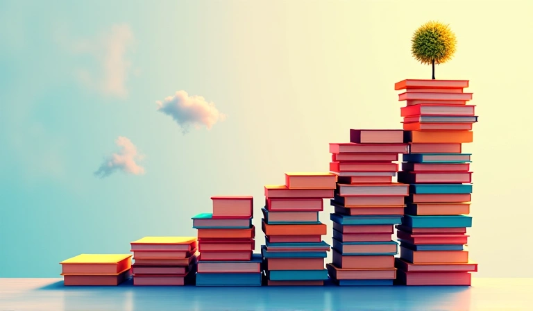 学習と知識の成長を示す積み重ねられた本の抽象的な画像。